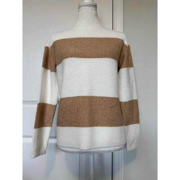 Talbots Petite Womens Striped Knit Sweater Size P Soft Turtle Neck Sequins - Picture 1 of 8